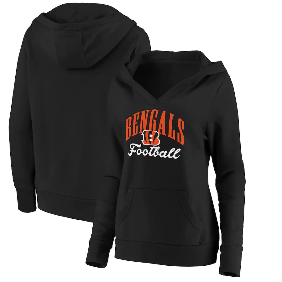 Women Cincinnati Bengals Fanatics Branded Black Victory Script V-Neck Pullover Hoodie->women nfl jersey->Women Jersey